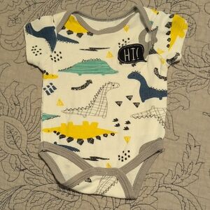 Baby Gear Bodysuit with Dinosaur Print in Blue, Yellow, and Gray